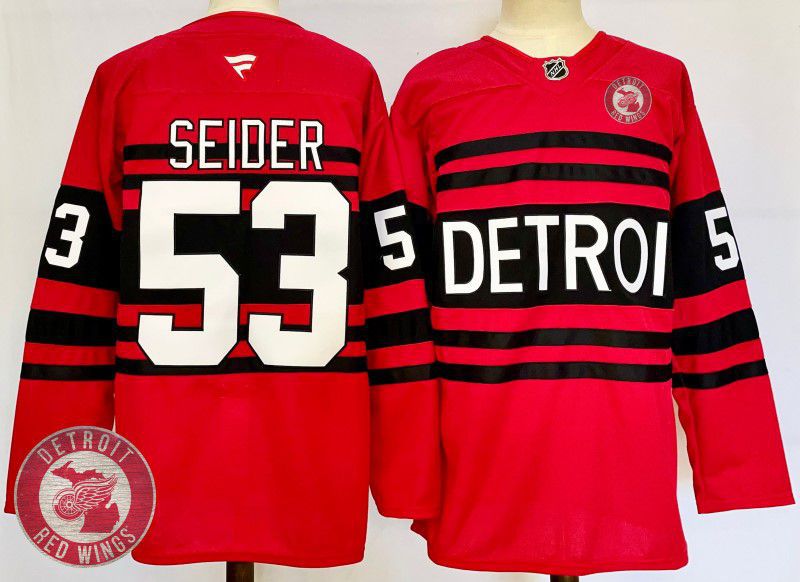 Men Detroit Red Wings #53 Seider Red Fanatics 2025 NHL Jersey style 7